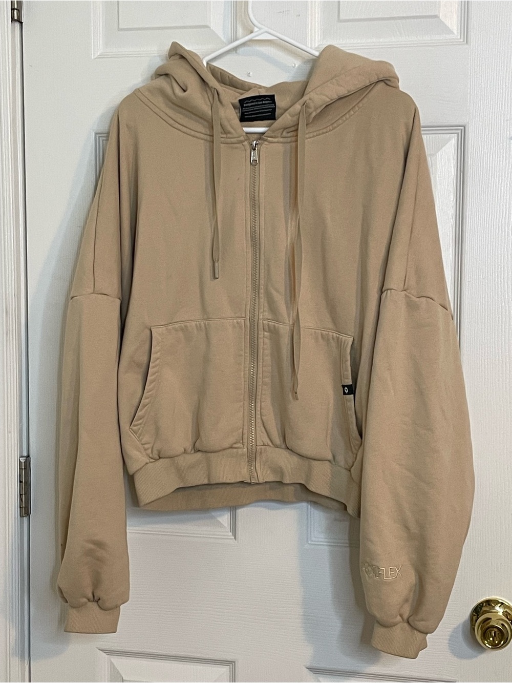 Popflex Beige Zip-Up Baggy Cotton Blend Hoodie and Front Pockets size S/M